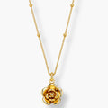 gold-colour rose pendant necklace with bead-station chain