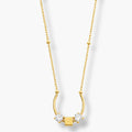 clear-accent curved bar necklace on gold-color satellite chain