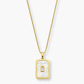 white rectangular pendant necklace on smooth gold-color snake chain