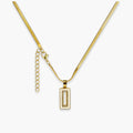 artificial rectangular crystal-border pendant necklace front view