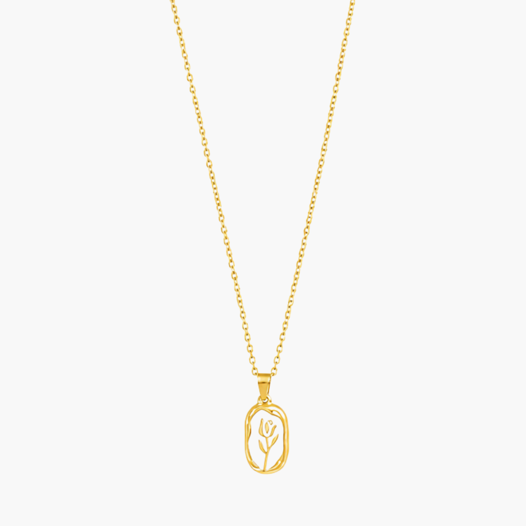 Gold and White-color floral open-frame rose pendant necklace