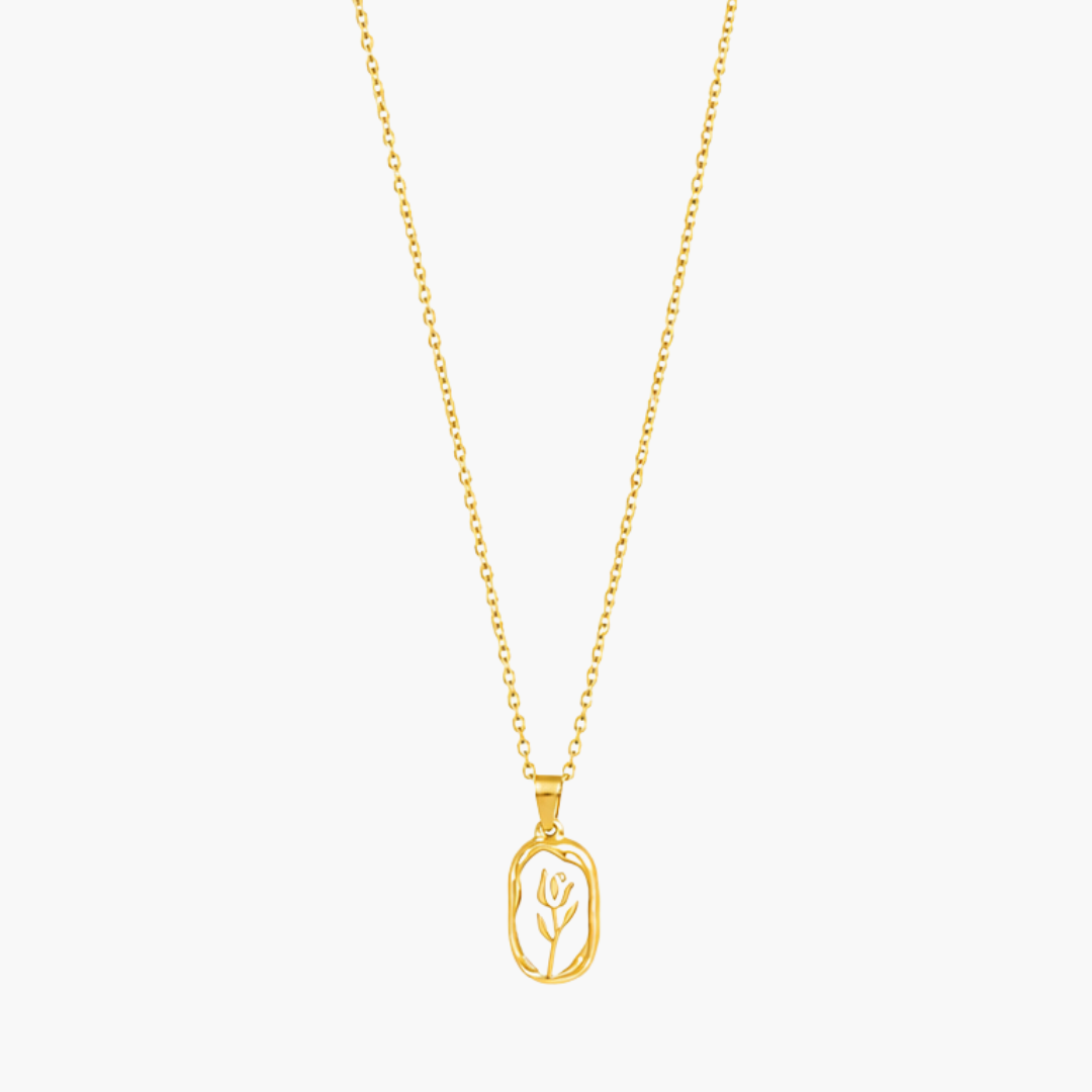 Gold and White-color floral open-frame rose pendant necklace