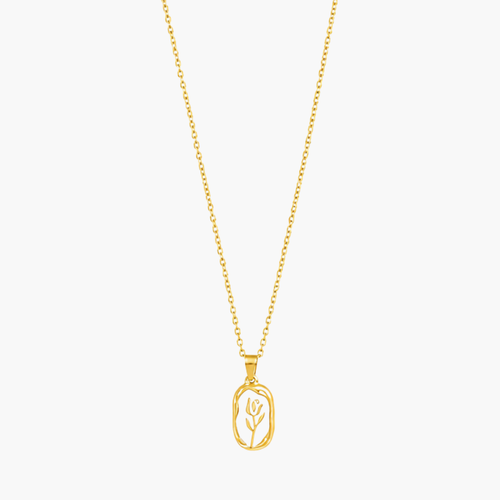 Gold and White-color floral open-frame rose pendant necklace