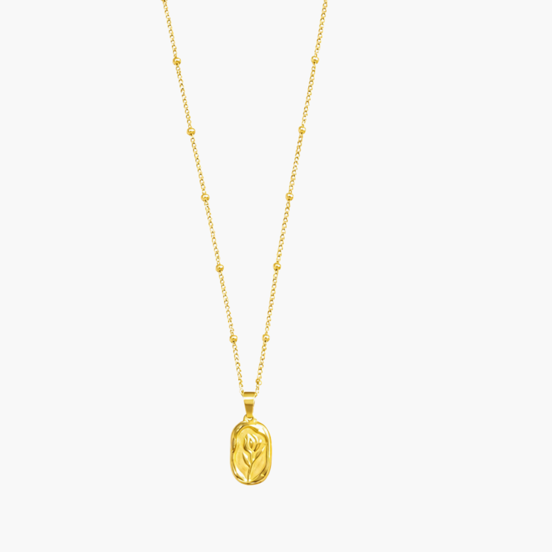 Gold-color floral open-frame rose pendant necklace