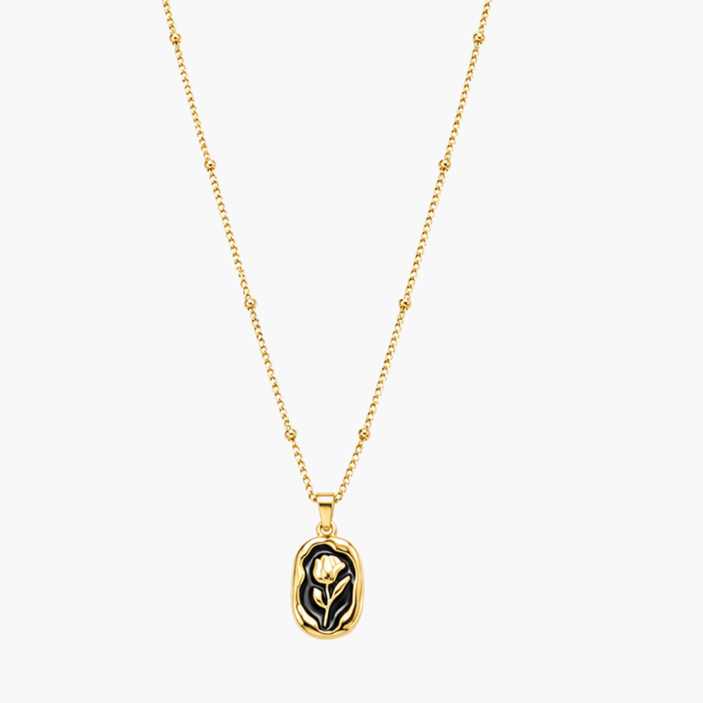 Gold and Black-color floral open-frame rose pendant necklace
