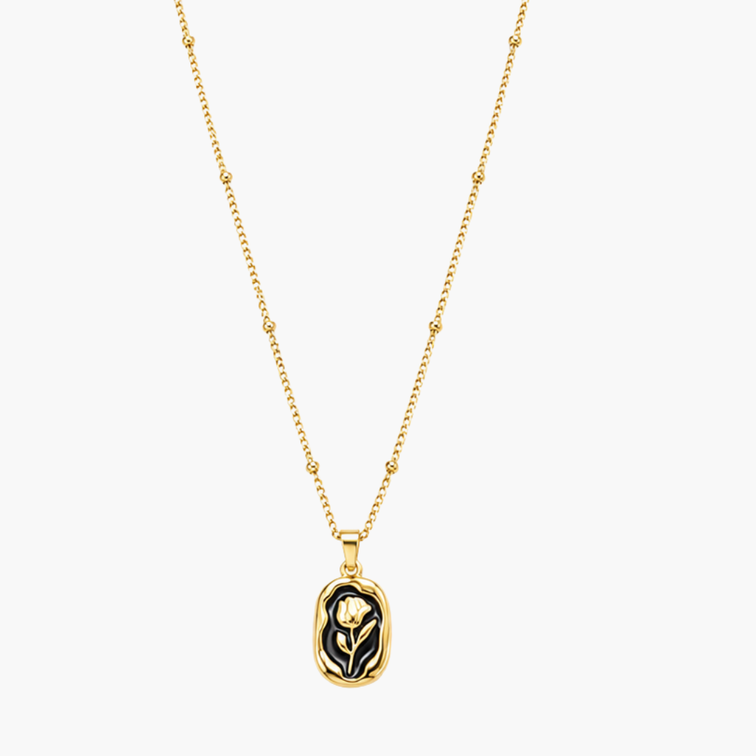 Gold and Black-color floral open-frame rose pendant necklace