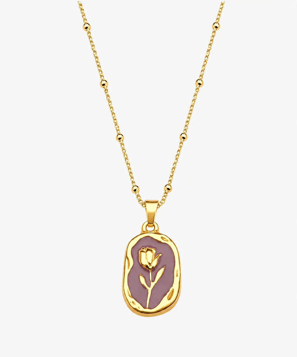 Gold and Purple-color floral open-frame rose pendant necklace