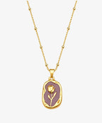 Gold and Purple-color floral open-frame rose pendant necklace