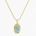 Gold and Turquoise-color floral open-frame rose pendant necklace