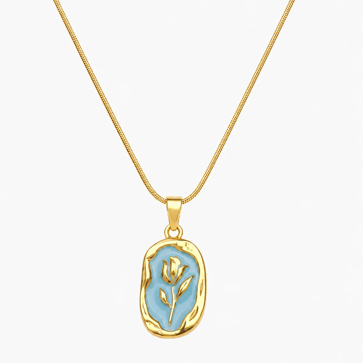 Gold and Turquoise-color floral open-frame rose pendant necklace