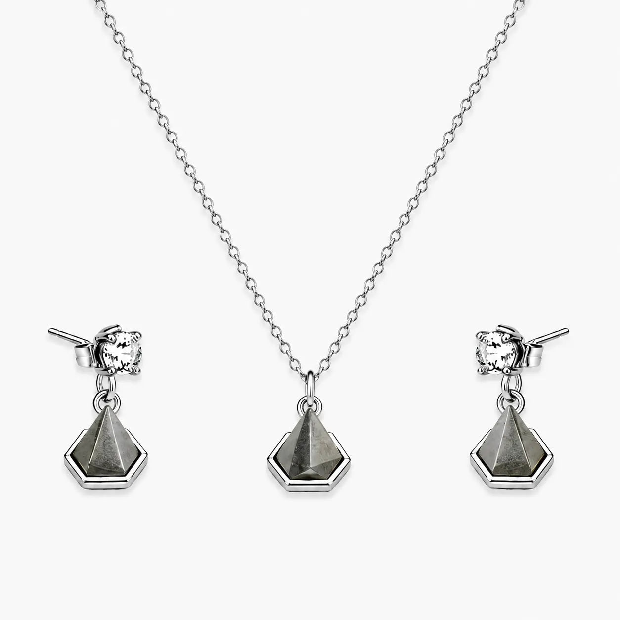 artificial geometric crystal necklace and earrings set front view