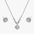 artificial cushion crystal necklace and stud set front view