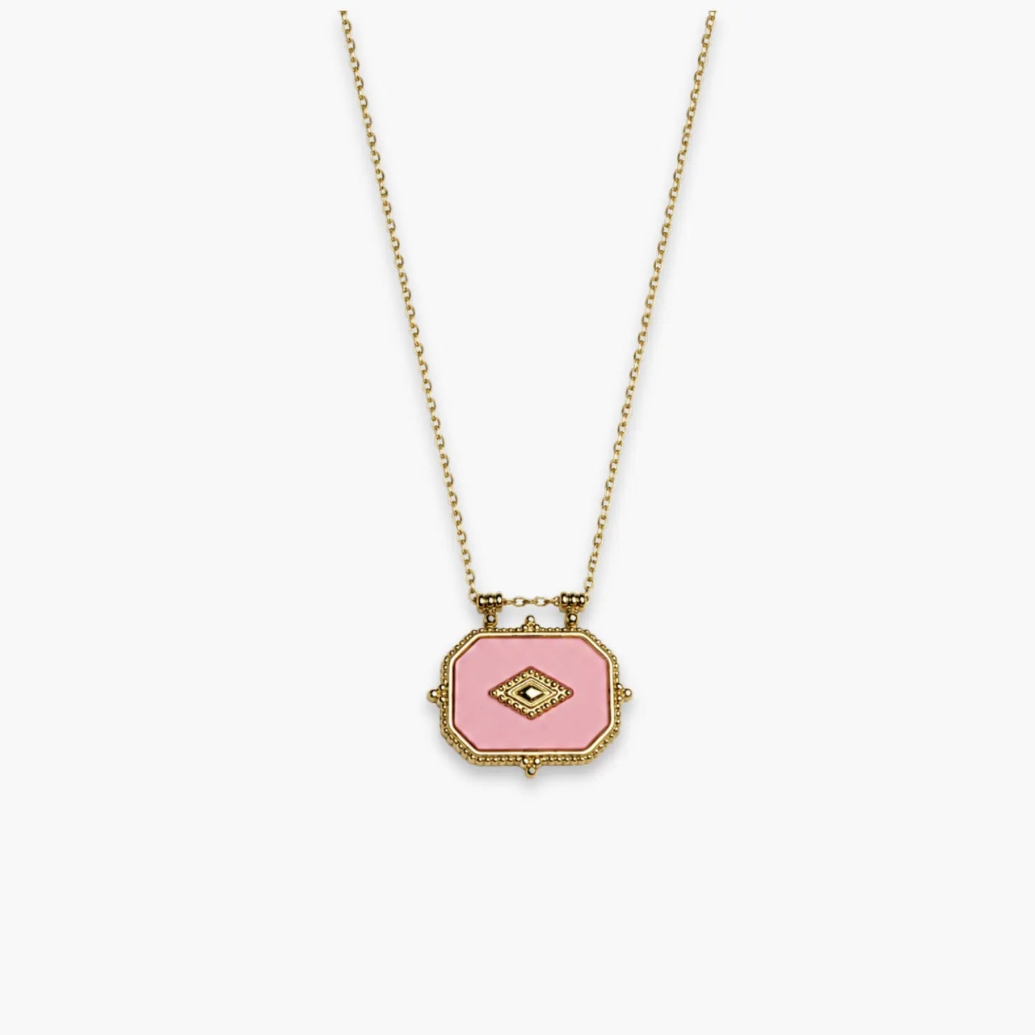 black eye-motif rectangular pendant necklace on fine Pink gold-color chain