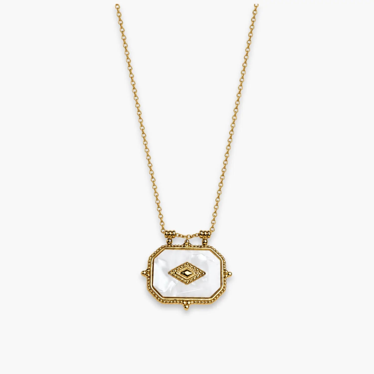 Black eye-motif rectangular pendant necklace on fine White Gold-color chain