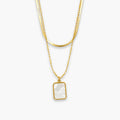 white rectangular layered pendant necklace with double chain