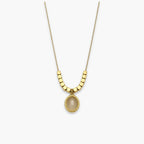 Light Grey oval pendant necklace with bead-and-bar chain accents