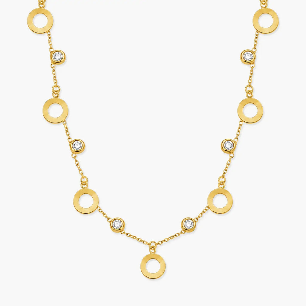 gold-colour open-circle accent station necklace