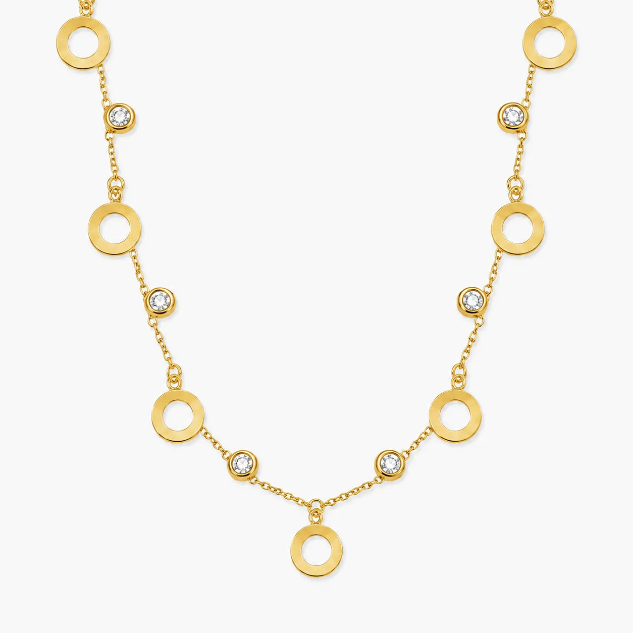 gold-colour open-circle accent station necklace