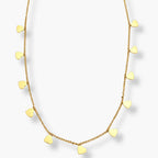 gold-color multi-heart charm necklace on fine link chain