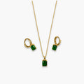 artificial green crystal pendant and hoop earrings set front view