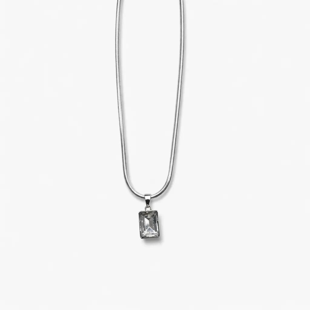 artificial rectangular crystal pendant necklace front view