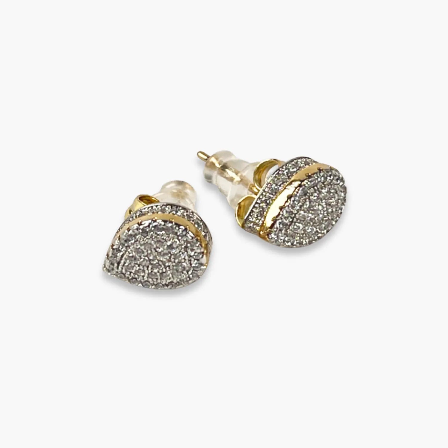 Two-tone clear-stone dome stud earrings – front view
